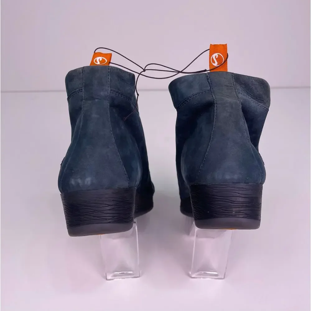 NWT Fly London Blue Suede Wedge Booties Womens Sz 8 Comfort Slip On Ankle Boots